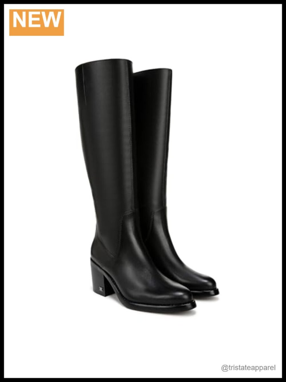 Tall Leather Boots with Pointed Toe and Chunky Block Heel
